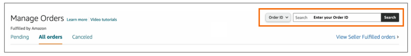Paste the Order ID into the search bar, and then choose Search.