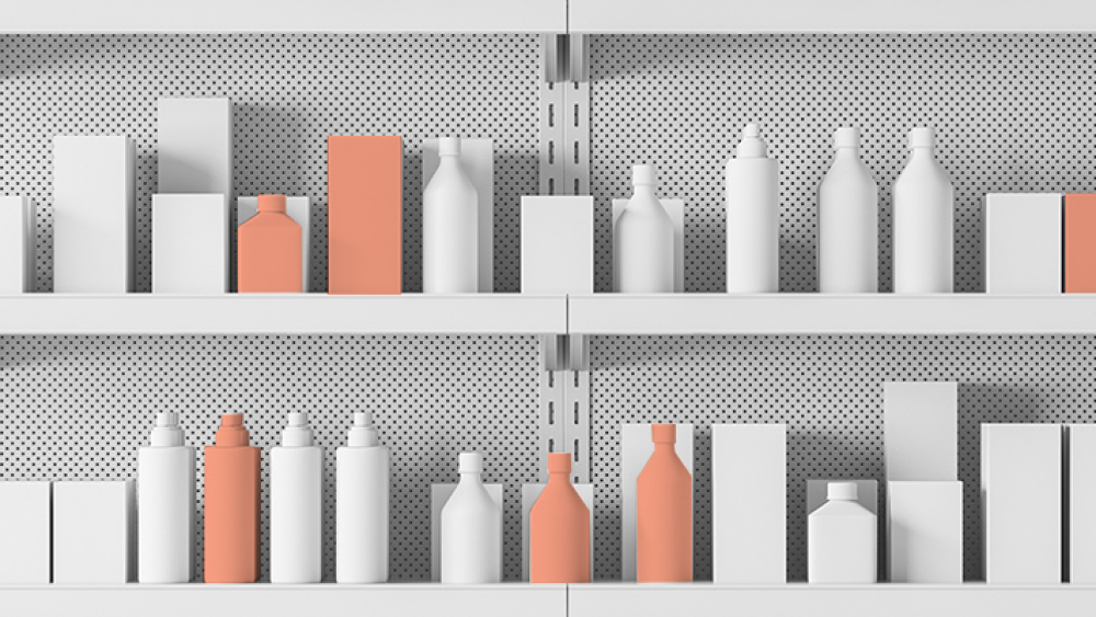 Illustration of products on store shelves