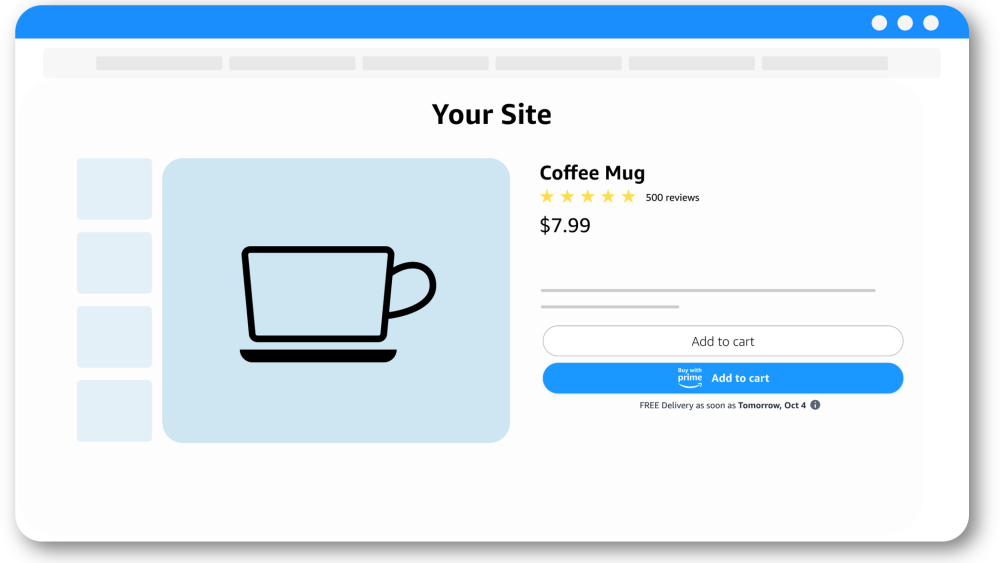 Illustration of an ecommerce site that sells coffee mugs. The interface shows the Add to cart options.