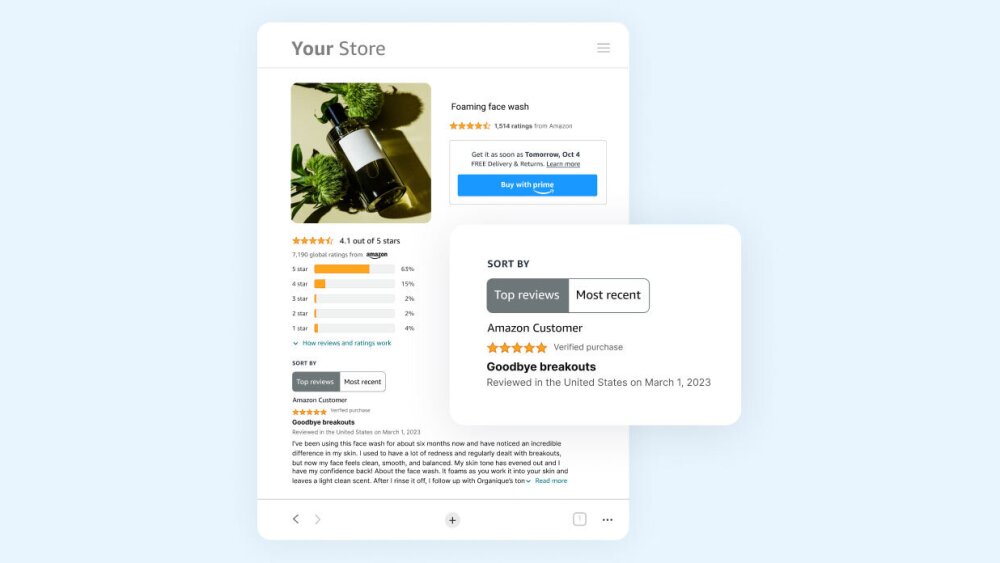Beauty product showing Review from Amazon sort feature.