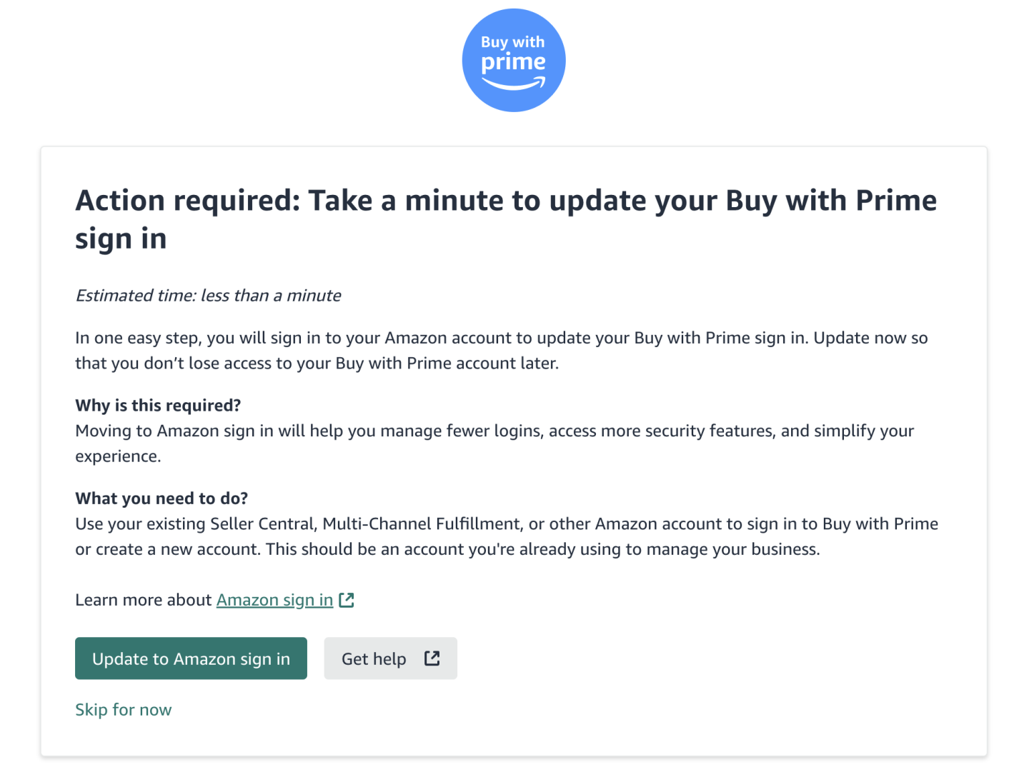 Manage your account - Amazon Buy with Prime