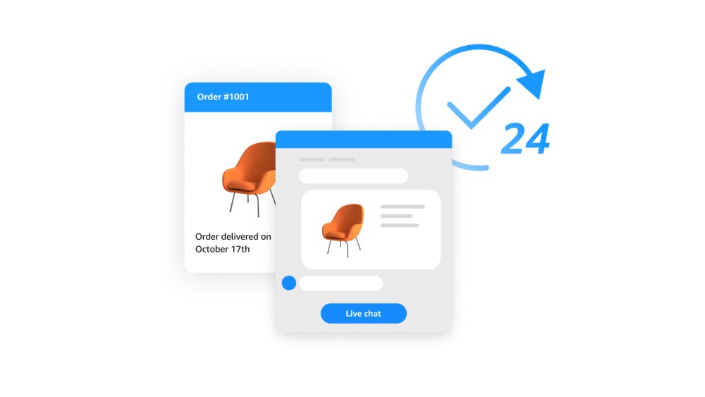 Two device screens and one has a chat now feature.