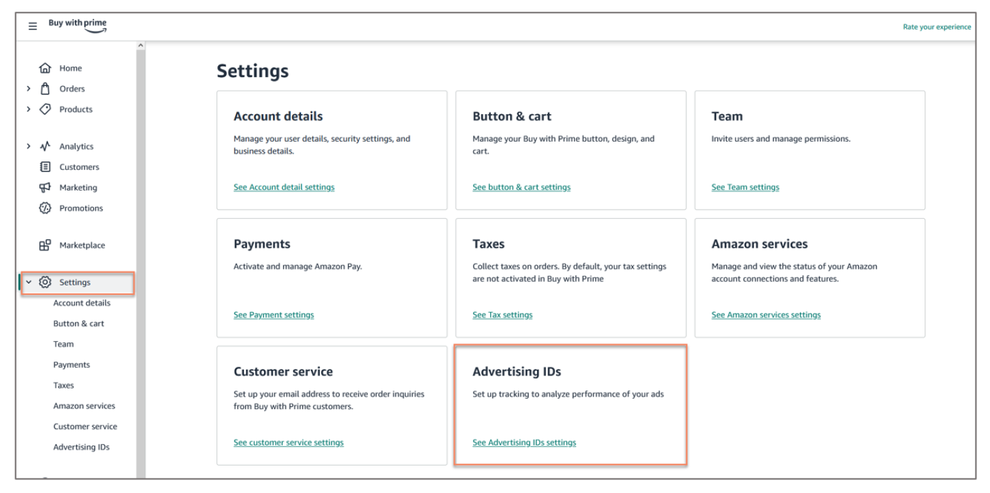 Choose Settings, and then Advertising IDs.