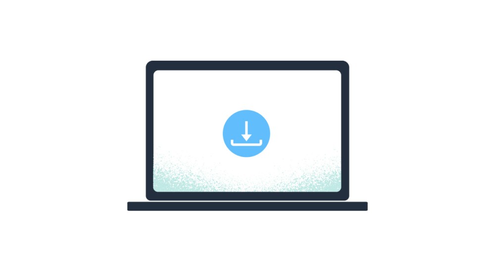 Stylized computer showing a download icon