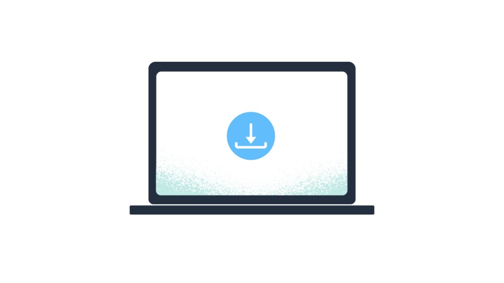 Stylized computer showing a download icon