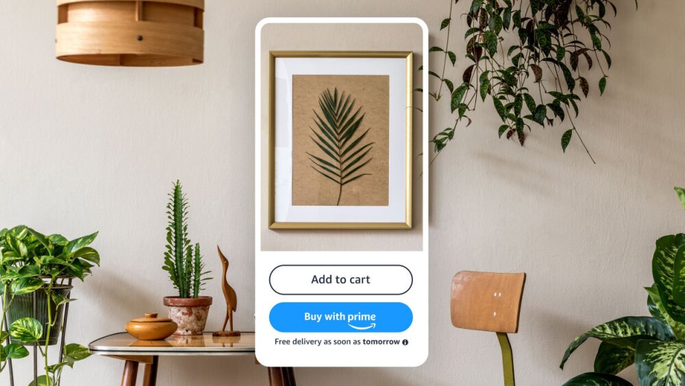 Mobile device with a product and the Buy with Prime button