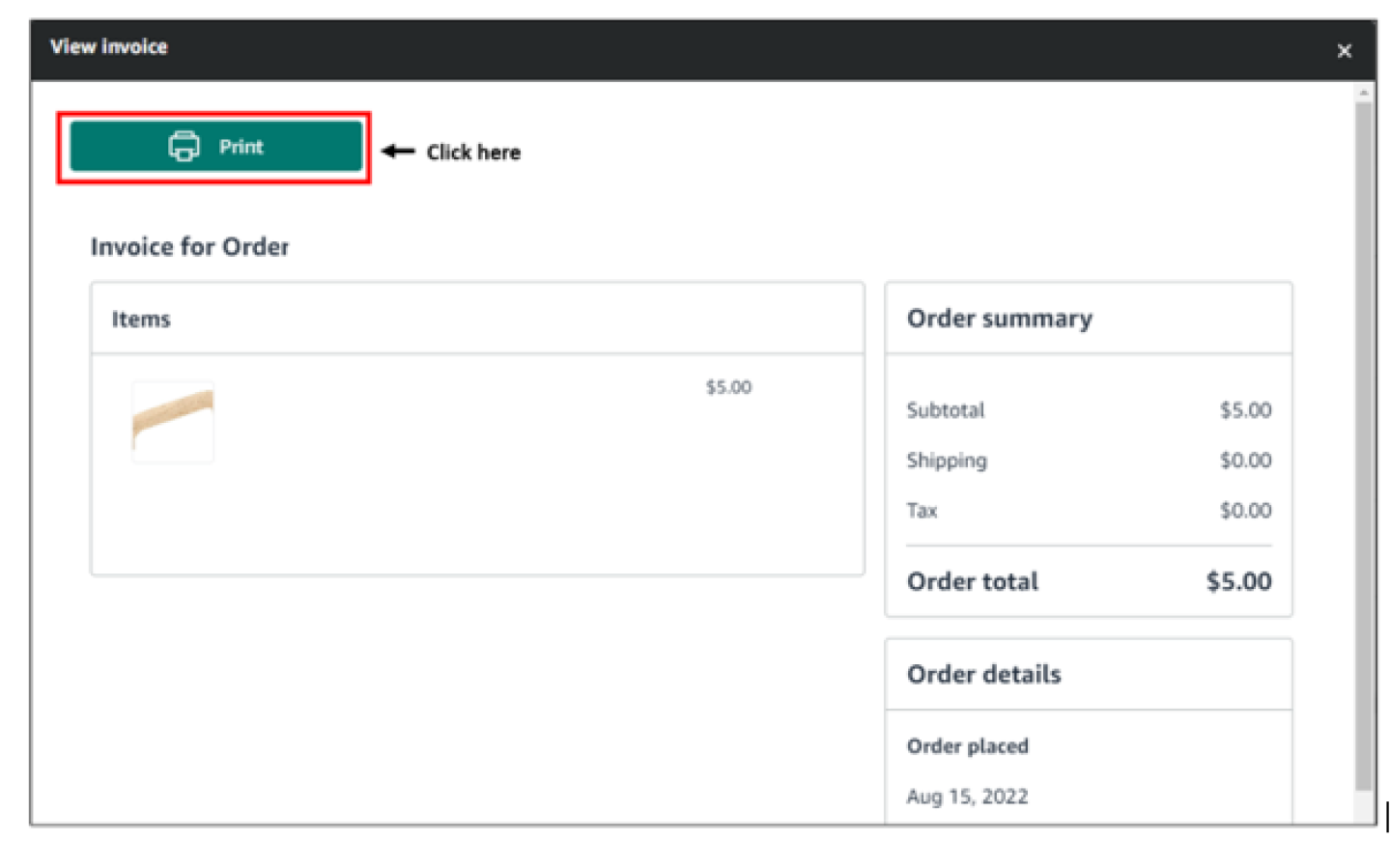 To save the invoice as a file, click Print and then Save. Then, upload the file as a part of your response.