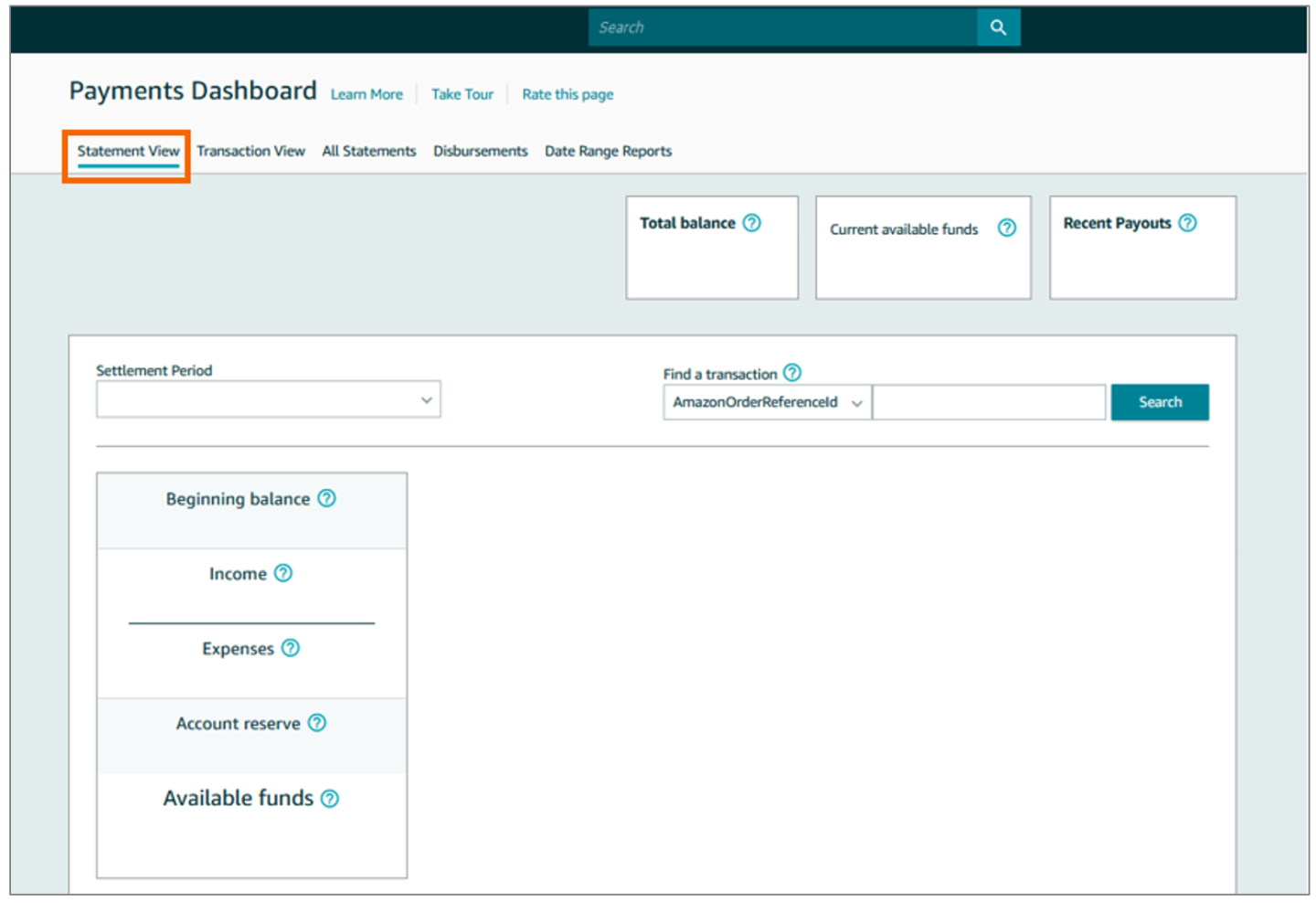 In the Payments dashboard, go to the Statement View page.
