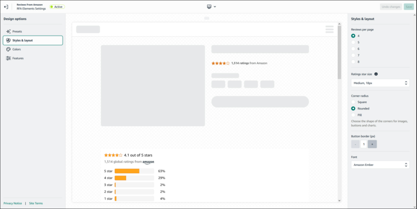 Image of customize style and layout for Reviews from Amazon