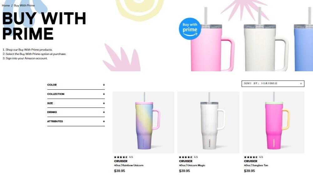 Buy with Prime collection page on Corkcicle.com